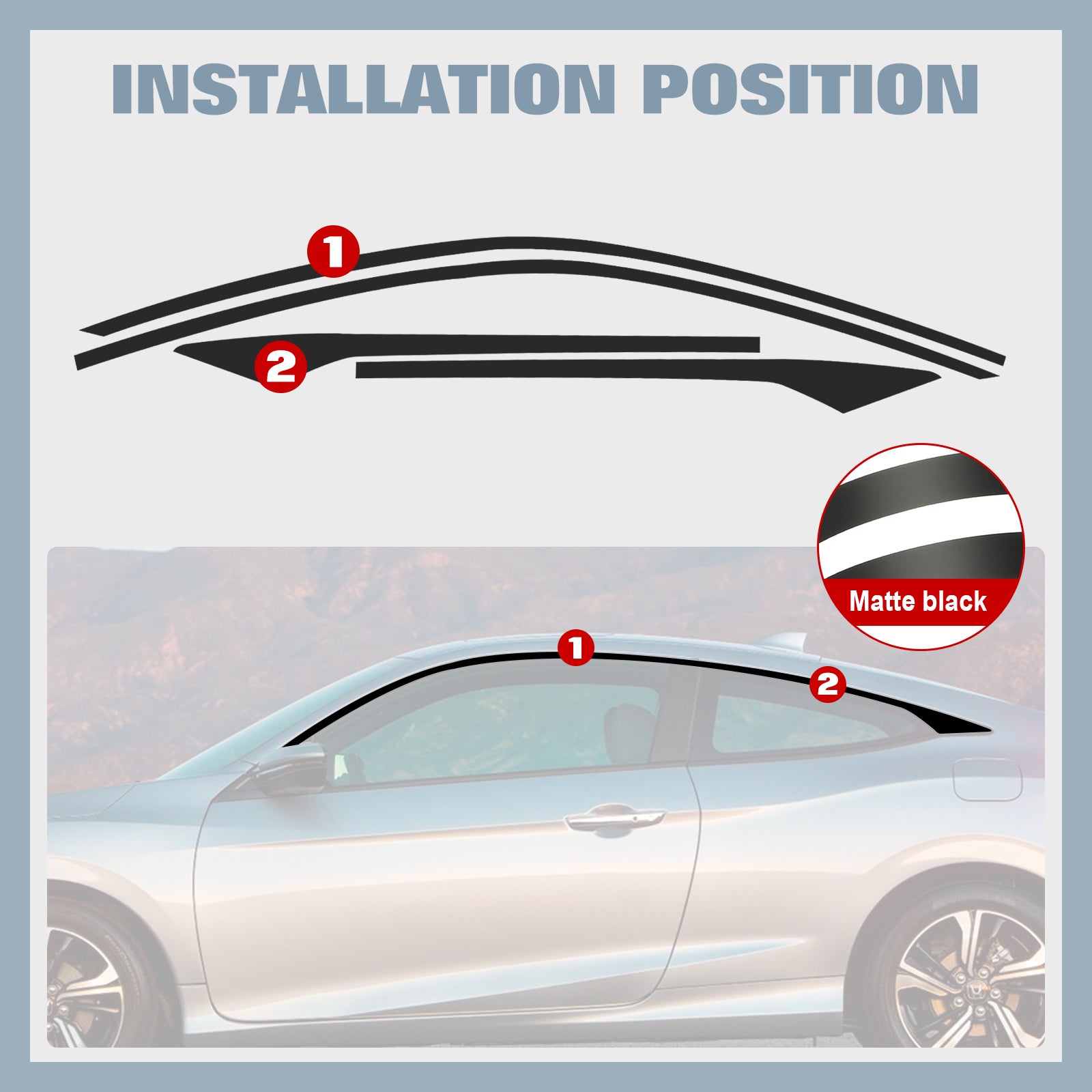 Window One Side View Sticker Matte Black KK Vinyl Side Door Window Stickers For Honda Civic Coupe 2 ...