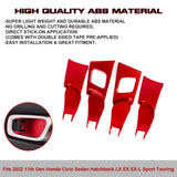 4Pcs Sport Racing Style Red Door Handle Bowl Cover Trim For Honda Civic 11th Gen