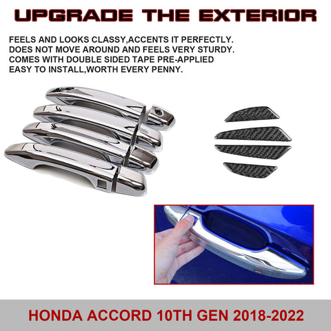 Glossy Chrome Door Handle + Door Edge Protect Trim For Honda Accord 2018-2022