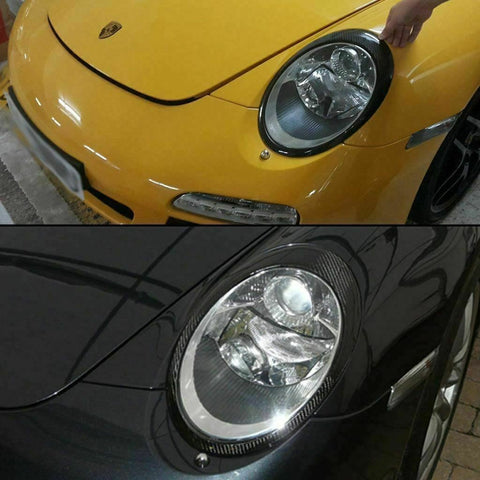 Carbon Fiber Headlight Eyelid Cover Overlay Trim Decal for Porsche 911 Carrera 997 2005-2012