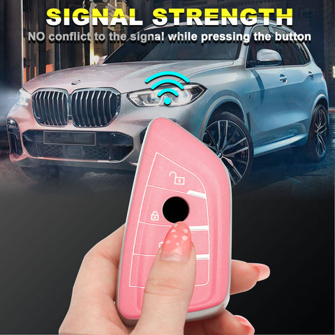 For BMW Key Fob Cover,Soft TPU Full Protection Key Fob Case for BMW 2 3 5 6 7 Series X1 X2 X3 X4 X5 X6 X7 Keyless Entry Smart Remote Control, Pink