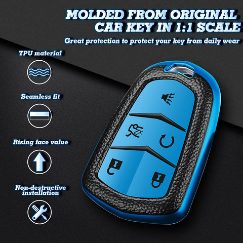 Blue Soft Anti-dust Remote Smart Key Fob Shell Case For Cadillac XT5 2016-2019