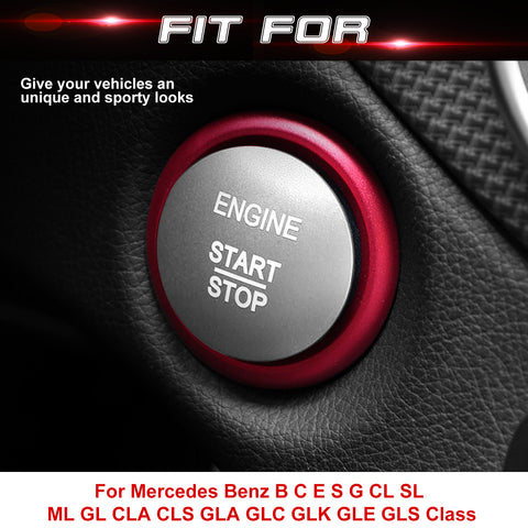 Aluminum Keyless Start Engine Stop Push Button Surrounding Ring Decoration Cover Trim Compatible with Mercedes Benz B C E S G CL SL ML GL CLA GLA GLC GLK GLS Class (Red)