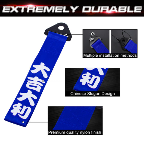 JDM Blue Nylon Chinese Slogan Towing Strap Trailers For Scion tC Subaru WRX STI