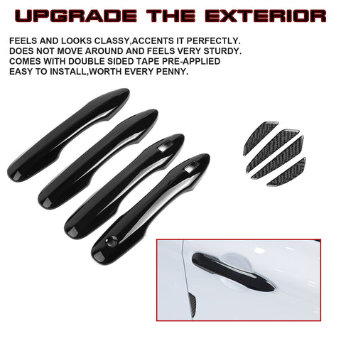 Glossy Black Smart Door Handle+Door Edge Protect Trim For Toyota Camry 2018-2024