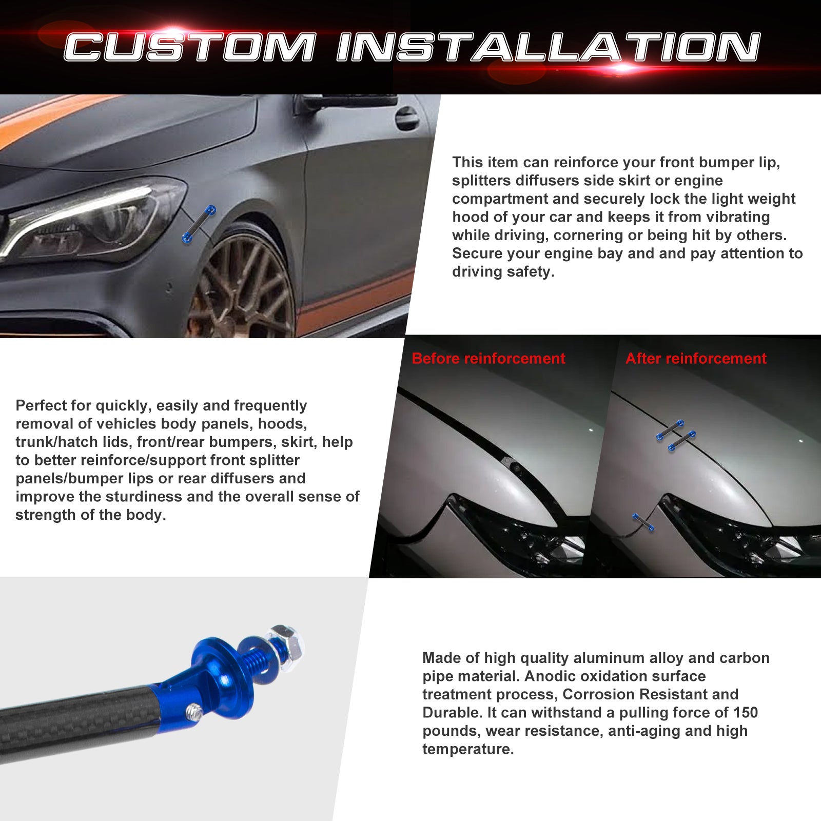 Universal Adjustable Blue Bumper Lip Splitter Strut Rod Tie Support Bar 25-33CM Universal Adjustable Blue Bumper Lip Splitter Strut Rod Tie Support Bar 25-33CM