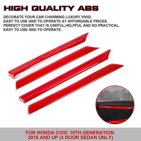 Sport Racing Style Red Door Strip Cover Decal For Honda Civic 10th Gen 2016-2021