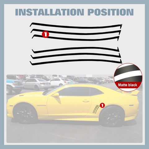 For Chevrolet Camaro 2010-2015 Matte Black Side Body Vent Strip Insert Decals 6X