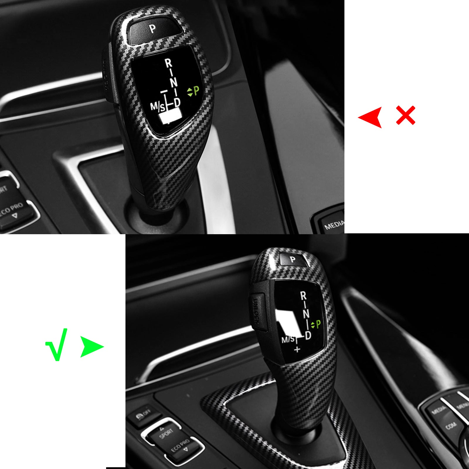 Carbon Optik Schaltknauf Abdeckung für BMW X3 4/5/6 3er F20 F22 F30 F32 F10  F12