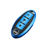 3 Button Blue TPU Key Fob Cover Case Holder Protect w/Keychain For Nissan Rogue Pathfinder