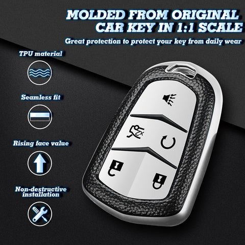 White Soft Anti-dust Remote Smart Key Fob Shell Case For Cadillac CT6 2016-2019