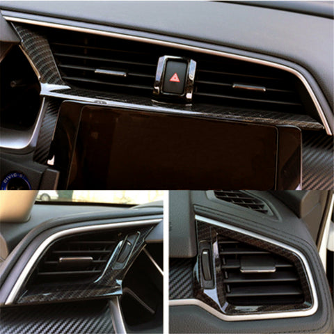 Carbon Fiber Pattern Dashboard Air Vent Decor Cover Trim Decal Sticker for Honda Civic 10th 2016-2020