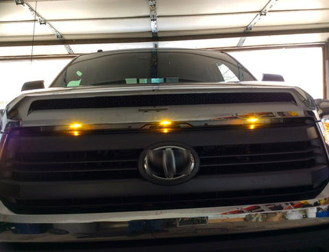 3x Smoked Lens Amber LED Front Center Grille Marker Running Light Package For Toyota Tundra 2014-2021 (With Wiring,Hardware)