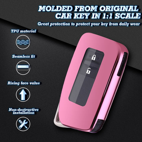 Xotic Tech Pink TPU Key Fob Shell Full Cover Case w/ Pink Keychain, Compatible with Lexus NX RX 250 GS IS RC 300 Smart Keyless Entry Key