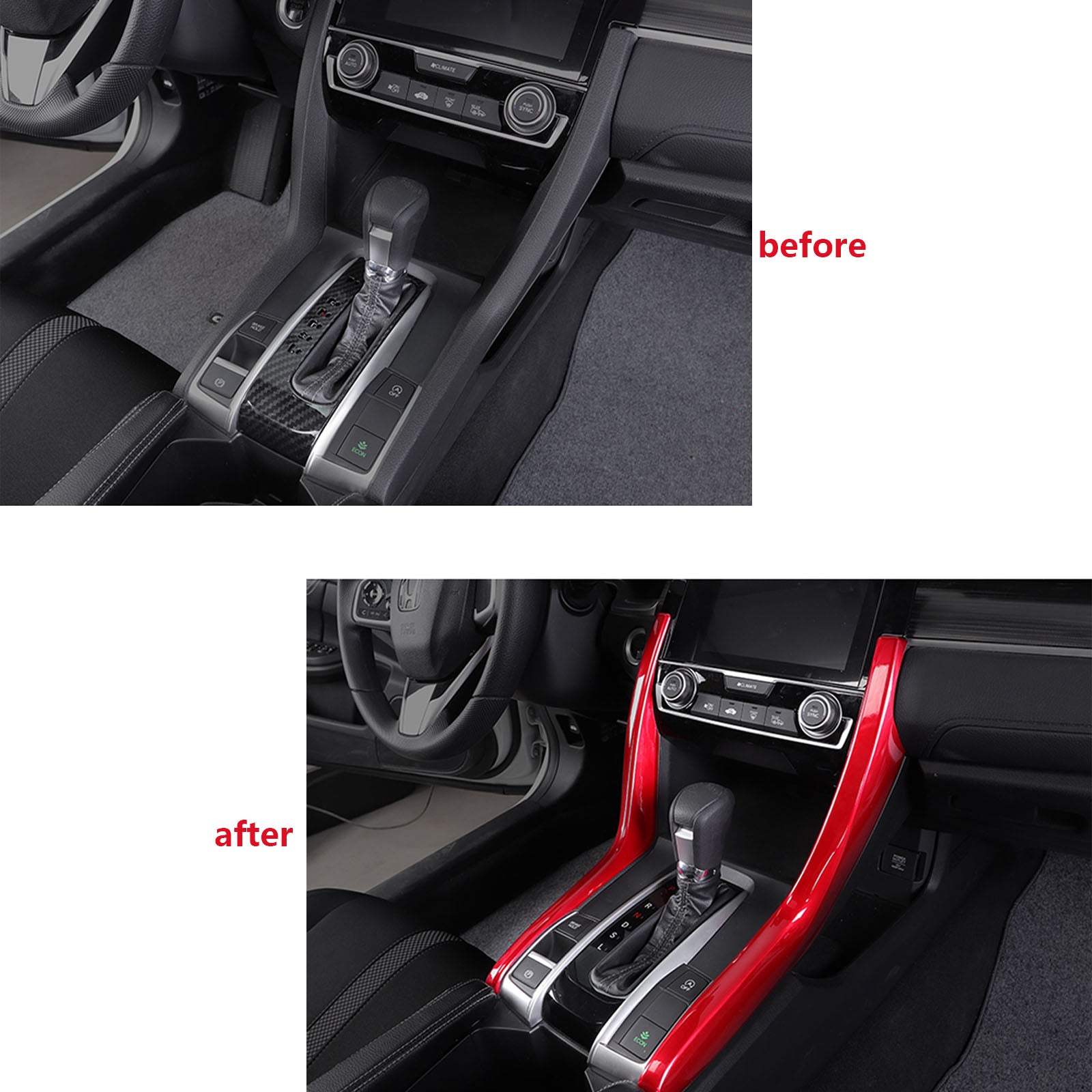 Red Interior Center Consoles Gear Shift Panel Side Molding Strip Cover