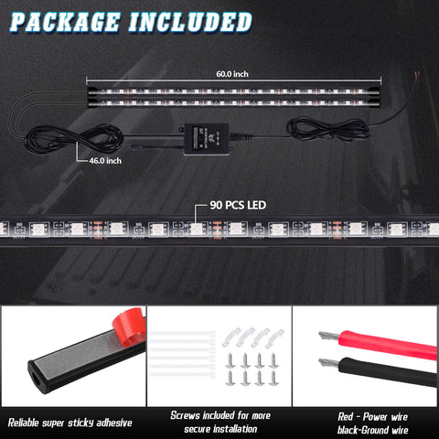 2pcs RGB Multi Color Truck Cargo Bed Running Board Step LED Strip Light Kit w/RF remote control Universal Fit Truck Pickup, ( Length 60'')