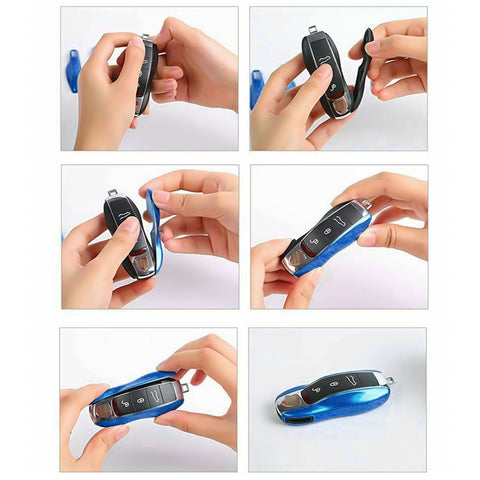 Blue Smart Key Cover Shell Holder Case for Porsche Cayenne Panamera Macan 911