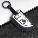 for BMW Key Fob Cover - Keyless Entry Carbon Fiber Style Key Fob Case with Keychain - Black TPU Remote Smart Key Holder Protector for BMW New 7 Series X1 X5 X6 M5 M6 5 Series 2018 3/4-button Key