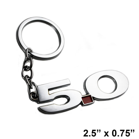 5.0 Silver Chrome Finish Key Chain Fob Ring Keychain For 2011~2014 Mustang GT 500 Cobra
