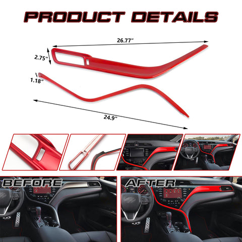 Set Red Console AC Air Vent Passenger Dash Strip Trim For Toyota Camry 2018-2020