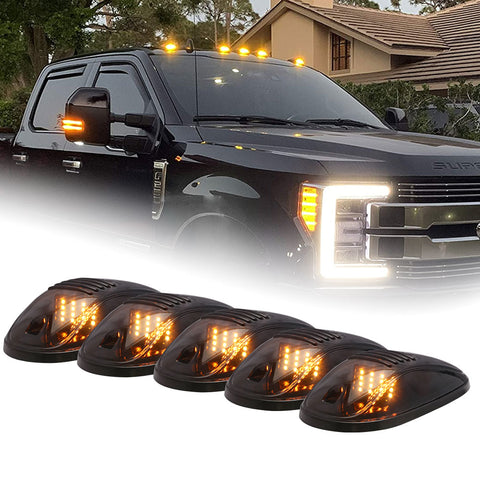 Smoked Lens Amber 16-SMD LED Cab Roof Marker Light Assembly Kit Rooftop Driving Lamp For Dodge RAM 1500 2500 3500 Chevy Silverado GMC Sierra Toyota Pickup Truck etc