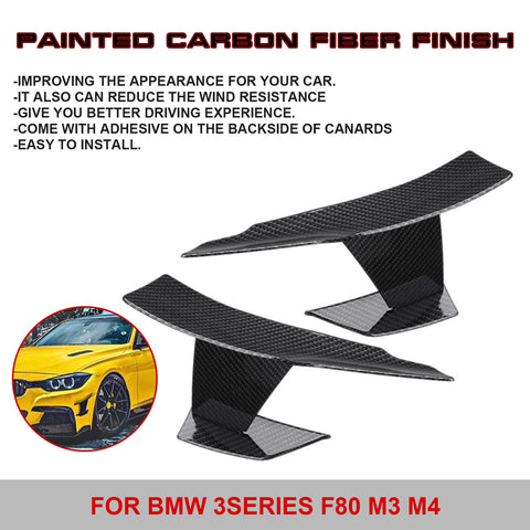 Exterior Front Bumper Lip Fin Splitter Spoiler Canard Winglet Diffuser Trim For BMW 3 Series F80 F82, Carbon Fiber Style