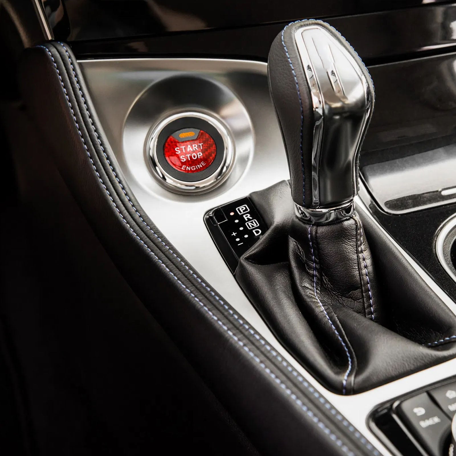 Guarnição de cabeça de botão de mudança de engrenagem de carro fibra de  carbono real para Infiniti Q50 Q60 14-20 
