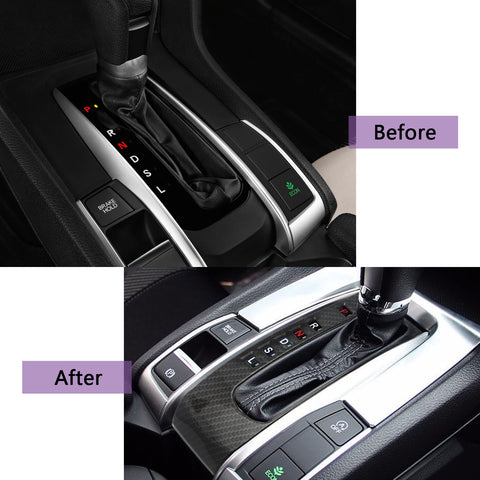 for Honda Civic 10th 2016-2019 Gear Shift Frame Cover Trim, ABS Carbon Fiber Car Center Console Control Gear Shift Box Panel Cover Molding