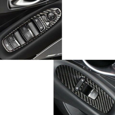 4pcs Carbon Fiber Pattern Car Door Window Lock Panel Frame Cover Window Lift Switch Bezel Trim Driver Passenger Side for Infiniti Q50 Q60 2017-2022