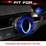 Centre Console AC Climate Control Knob Surrounding Ring + Engine Start/Stop Push Button Covers Decoration Combo Kit Compatible with Honda Civic 11th Gen 2022 (Blue)