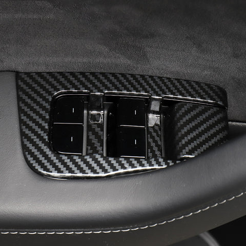 6pcs Real Carbon Fiber Inner Door Handle Bowl Frame Trim Window Switch Panel Cover Decor for Tesla Model 3 2017-2021