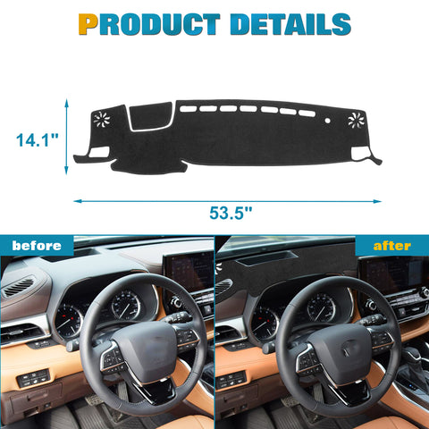 Black Pre-cut Dashboard Cover Anti-Slip Dash Mat For Toyota Highlander 2020-25