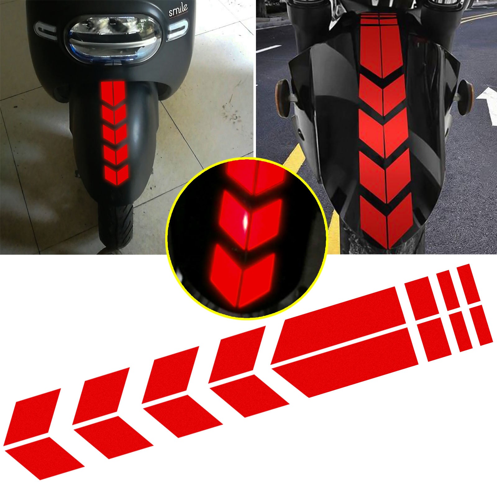 Racing Red Reflective Motorcycle Front Fender Decals Stickers for Car