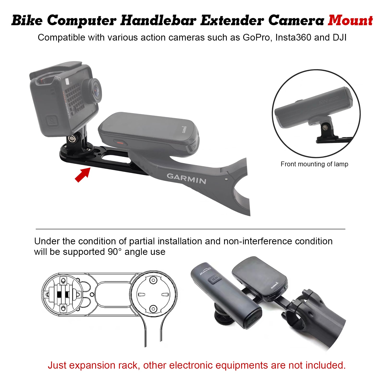 Bike Computer Handlebar Extender Camera Mount for Insta360 GoPro DJI ...