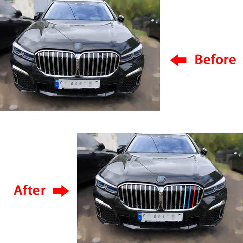 3pcs M-colored Grille Kidney Insert Trims Stripe Cover for BMW G11 7 Series LCI 2020-up (8 Beam Bars)
