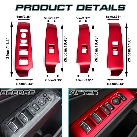 4pcs Red Interior Window Lift Button Cover Trim For Honda Civic 11th Gen 2022