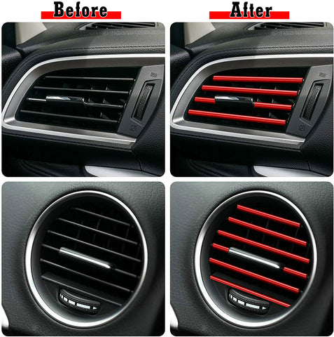 10pcs Car Accessories Interior Soft PVC AC Air Conditioner Outlet Overlay Strip Decoration Cover Trim Kit Universal Fit, Red