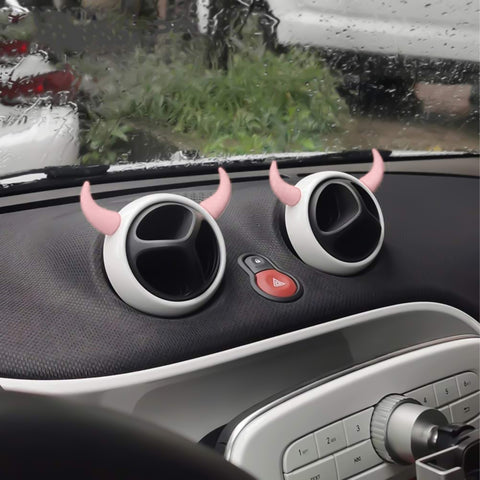 2Pcs PU Foam Small Pink Devil Bull Horn AC Air Outlet Stickers Decor For Car