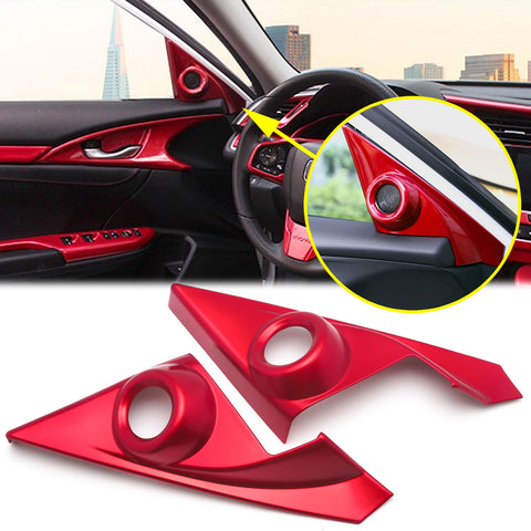 Interior Front Door Stereo Speaker A-Pillar Cover Trim Accessories for Honda Civic 10th Gen 2016 2017 2018 2019 2020 - Red (2pcs)