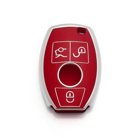 Key Fob Cover Case Shell Keyless Full Protect Red w/Keychain For Mercedes Benz 3 Button