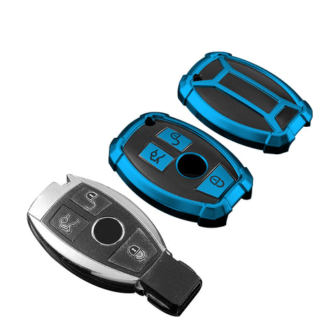 Full Covered Armor Blue TPU Remote Fob Key Cover Shell For Mercedes B C E G SLK