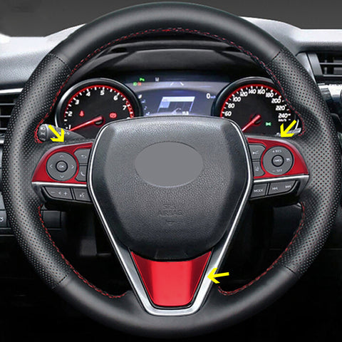 3pcs Red ABS Steering Wheel Frame Cover Trim for Toyota Camry 2018-2024, Fit Toyota Corolla Hatchback 2019-2024