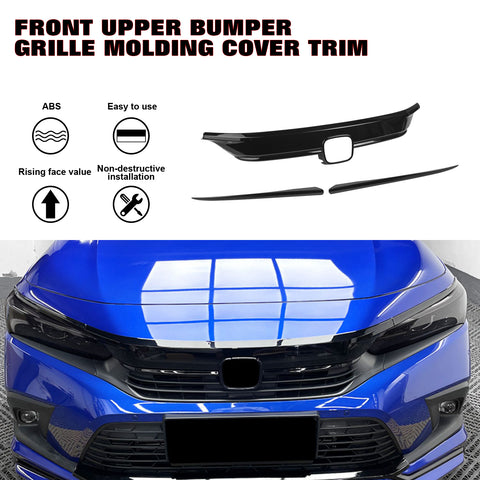 Glossy Black Front Hood Bumper Grille Upper Strip Cover For Civic 11th Gen 2022+