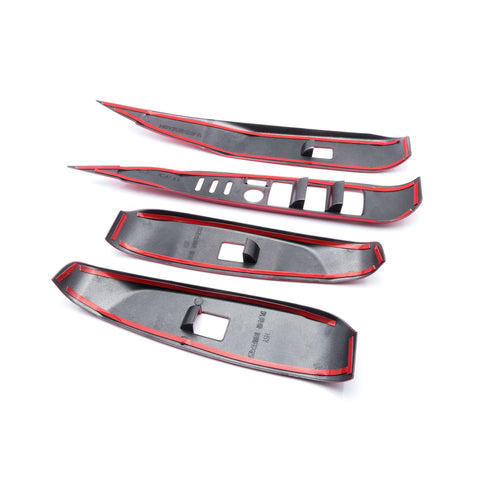 4pcs Carbon Fiber Pattern / Red ABS Car Door Window Lock Panel Switch Bezel Cover Driver Passenger Side for Toyota Camry 2018-2024