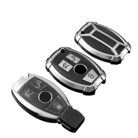 Full Covered Armor Silver TPU Remote Fob Key Cover Shell For Mercedes B C E G SLK