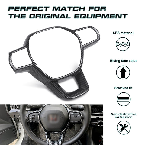 Carbon Fiber black Style Inner Steering Wheel Cover Trim For Honda Civic 11th Gen 2022-2024