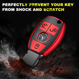 Full Protection Red Smart Key Fob Cover Case Shell w/Keychain For Mercedes Benz 3 Button