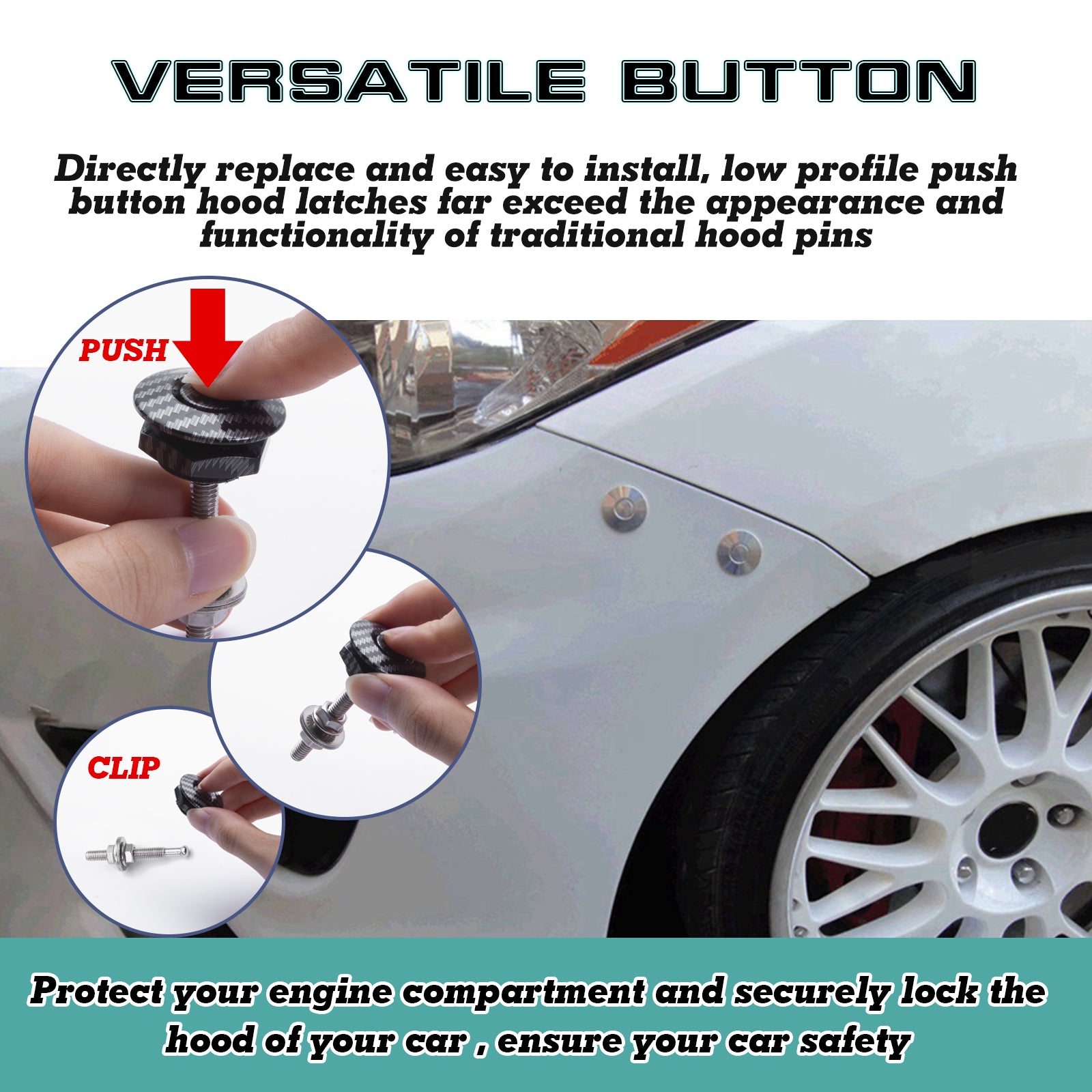 Bumper Hood Pin Push Button Quick Release Car Engine Bonnet Lock Latch Clip  Kits