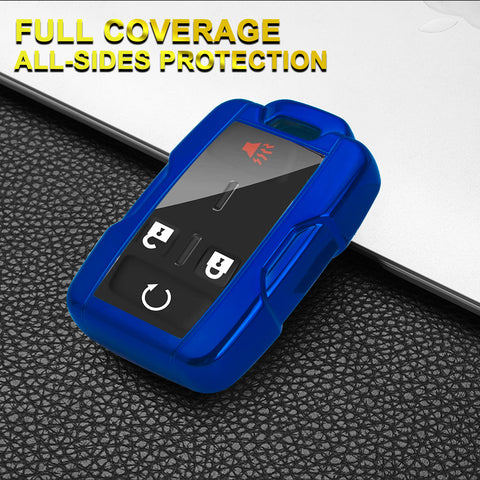 Blue TPU 360° Protection Remote Key Cover w/Keychain For Chevy Silverado GMC Sierra 2014-up