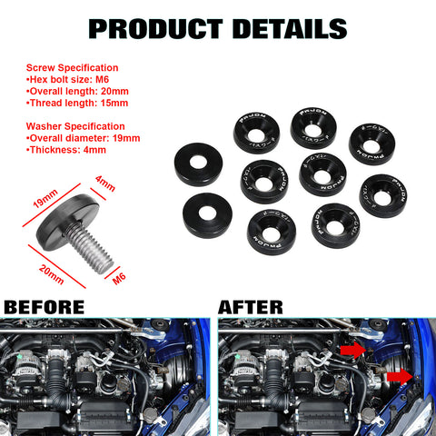 Xotic Tech 20PCS CNC Billet Aluminum Engine Bolt Bay Screw Washer Dress Up Kits (Black)